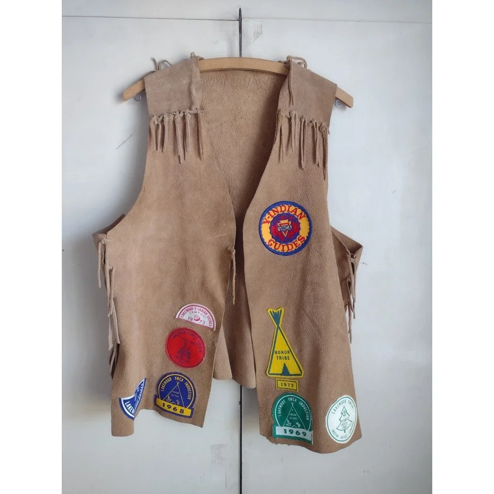 Vtg 60s 70s YMCA Indian Guides Suede Fringe Vest Pair Apollo 17 NASA Lakewood